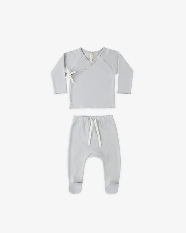 Quincy Mae Wrap Top + Footed Pant Set || Sky