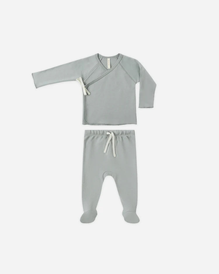 Quincy Mae Wrap Top + Footed Pant Set || Blue Steel