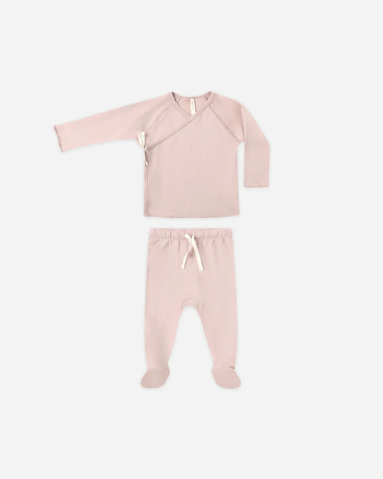 Quincy Mae Wrap Top + Footed Pant Set || Rose