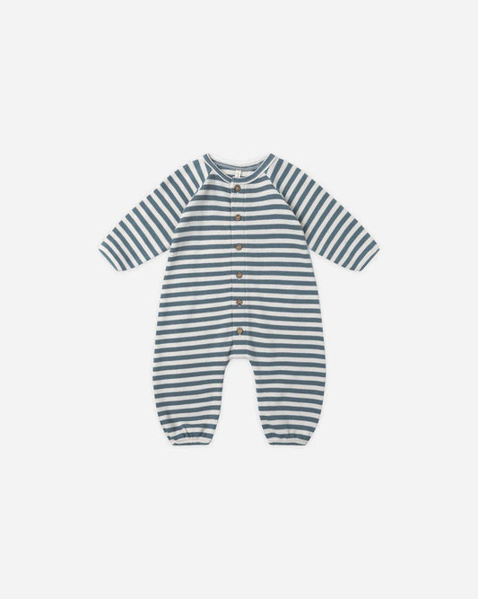 Quincy Mae Waffle Long Sleeve Jumpsuit || Ocean Blue
