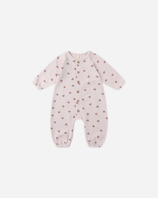 Quincy Mae Waffle Long Sleeve Jumpsuit || Hearts