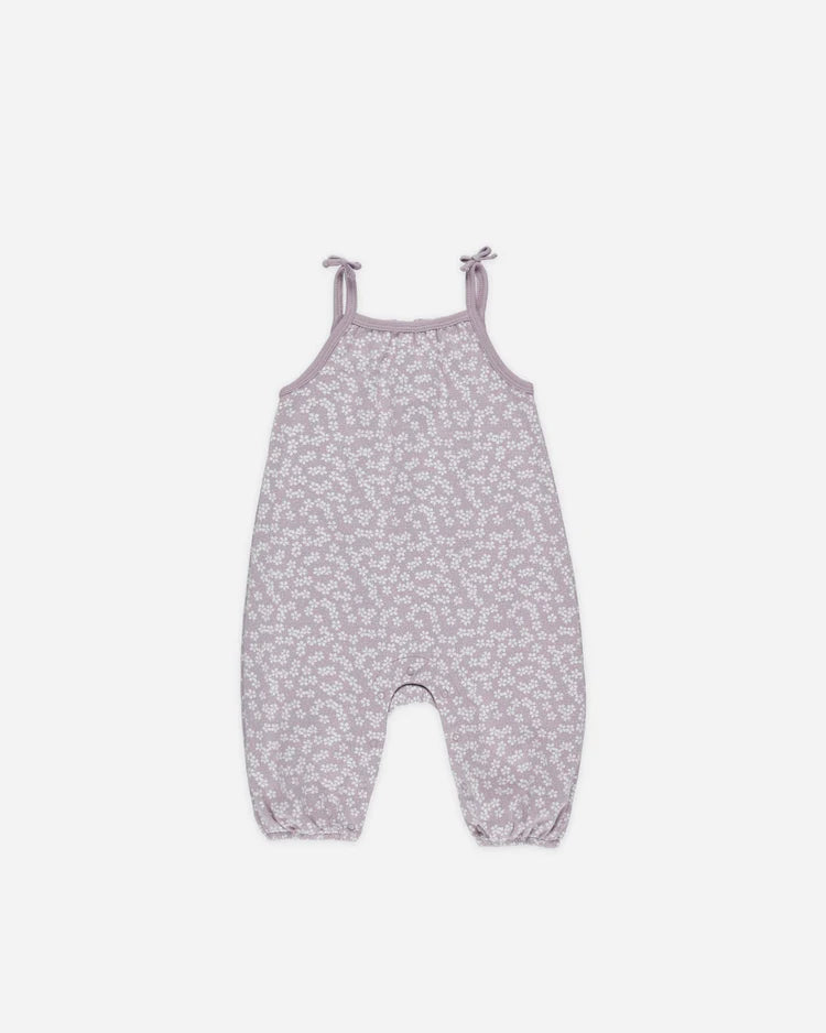 Quincy Mae Smocked Jumpsuit || Lavender Ditsy