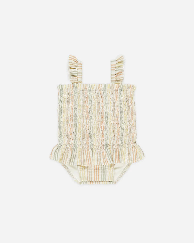 Quincy Mae Smocked One-Piece Swimsuit || Multi Stripe