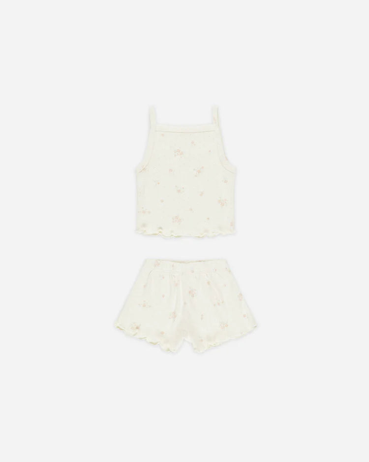 Quincy Mae Pointelle Tank + Shortie Set || Pink Ditsy
