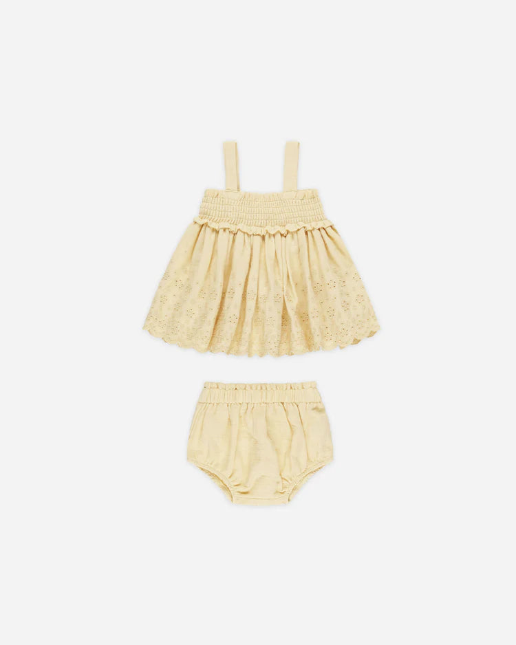Quincy Mae Smocked Top + Bloomer Set || Yellow