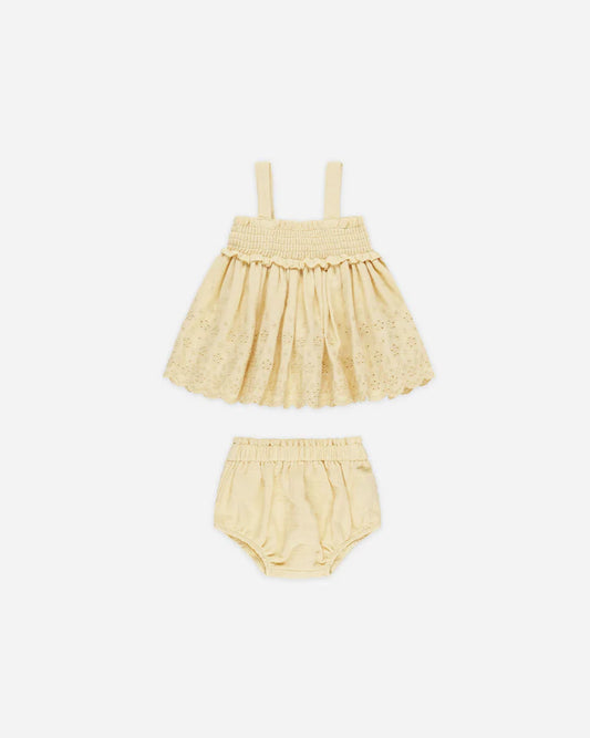 Quincy Mae Smocked Top + Bloomer Set || Yellow