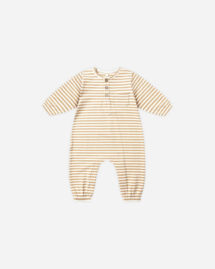 Quincy Mae Long Sleeve Pocket Jumpsuit || Gold Stripe