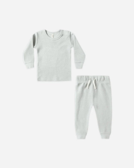 Quincy Mae Waffle Top + Pant Set || Ice Blue