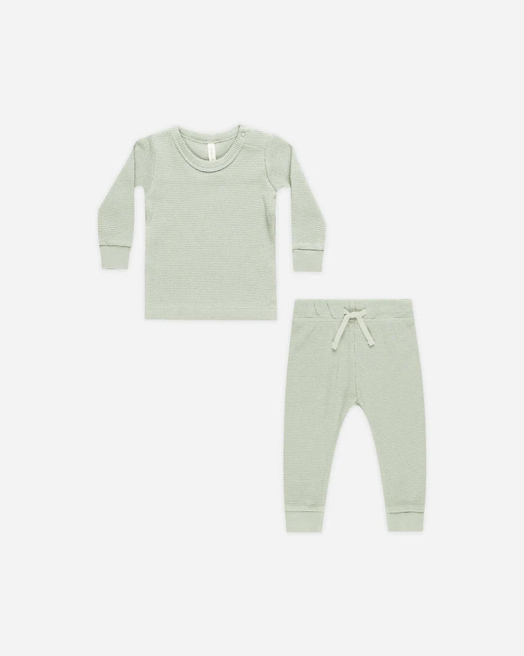 Quincy Mae Waffle Pant + Top Set || Mint