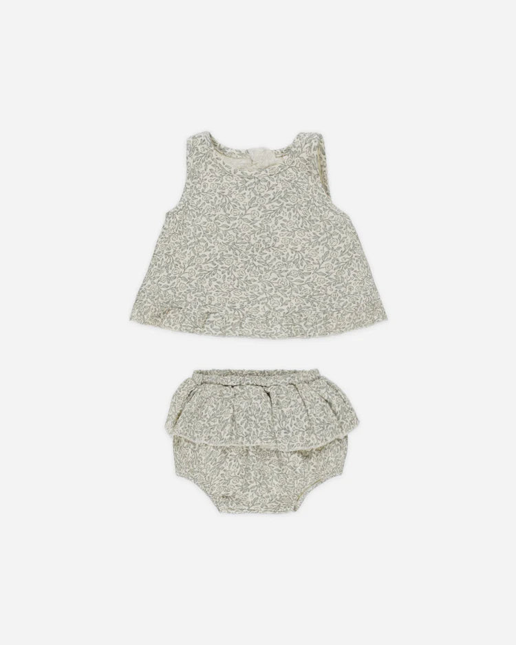 Quincy Mae Ruffled Tulip Top + Bloomer Set || Garden Green