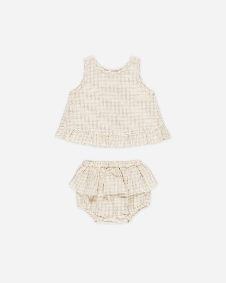 Quincy Mae Ruffled Tulip Top + Bloomer Set || Oat Check