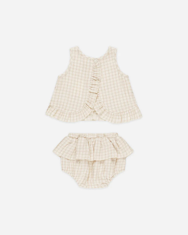 Quincy Mae Ruffled Tulip Top + Bloomer Set || Oat Check