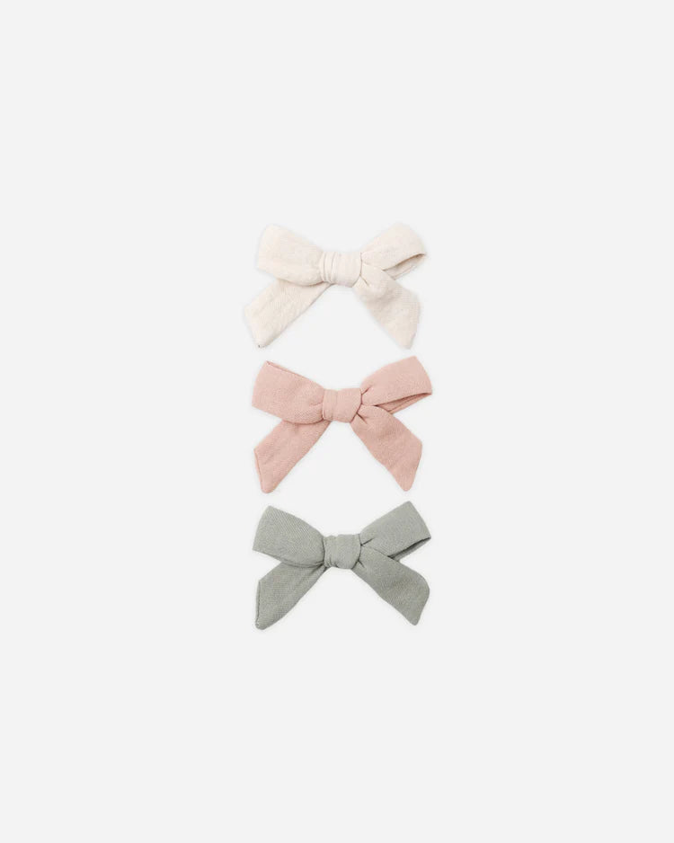 Quincy Mae Bow with Clip, Set of 3 || Natural, Fern + Rose