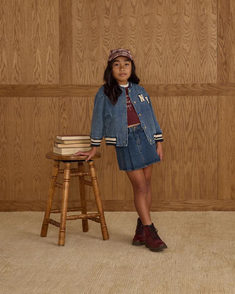 Rylee + Cru Pleated Denim Skirt || Indigo Denim