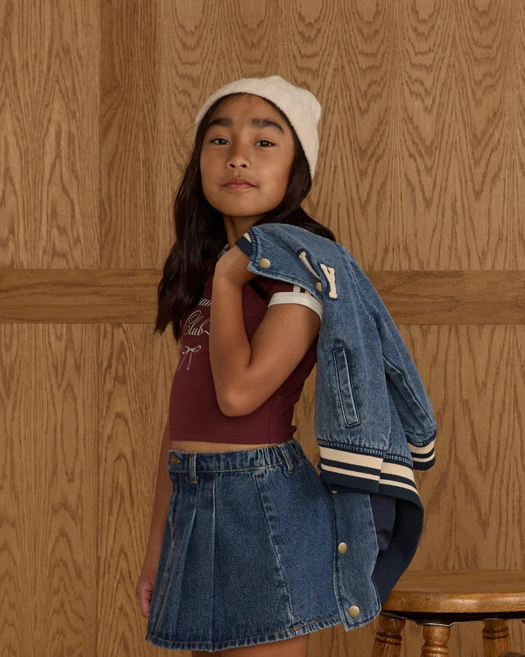 Rylee + Cru Pleated Denim Skirt || Indigo Denim