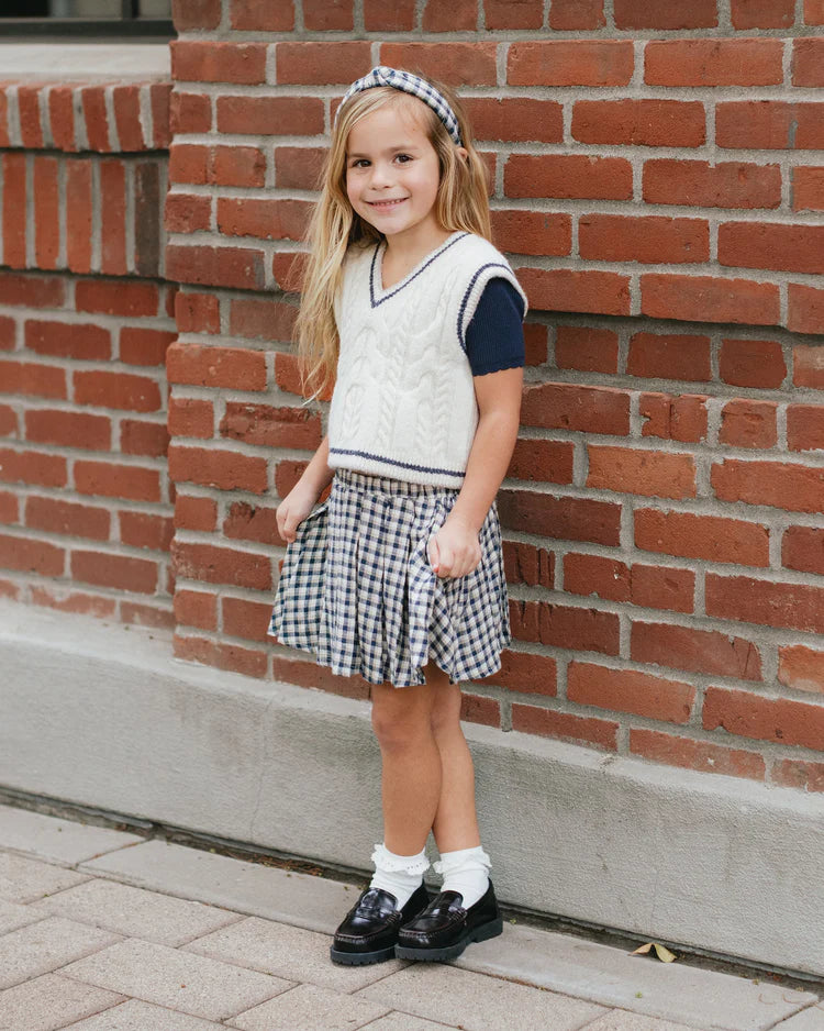 Rylee + Cru Pleated Mini Skirt || Navy Check