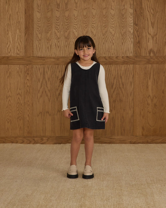 Rylee + Cru V-Neck Overall Dress || Washed Black