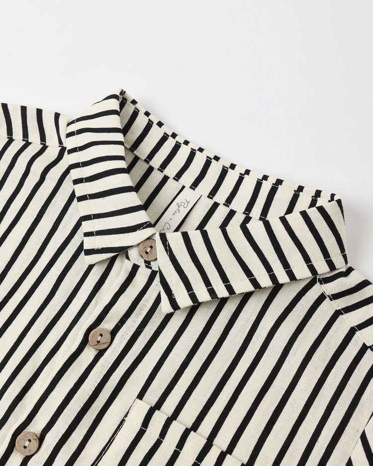 Rylee + Cru Collared Short Sleeve Shirt || Wavy Stripe