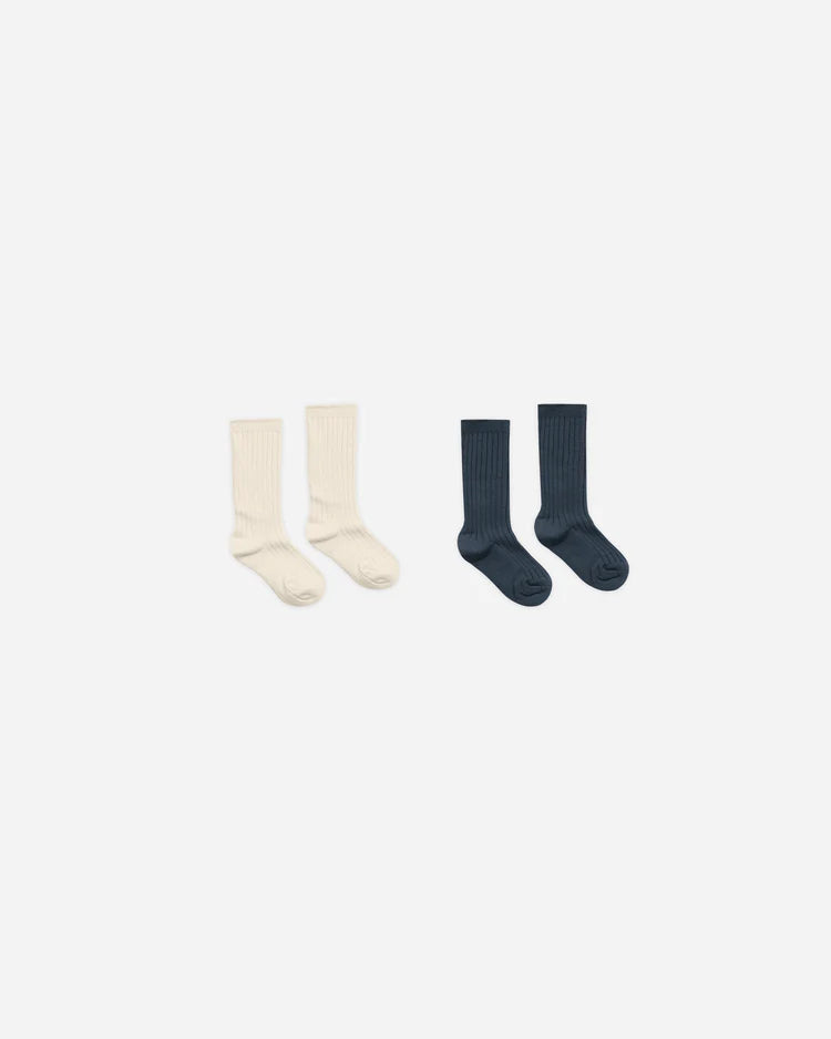 Rylee + Cru Ribbed Socks || Natural, Navy