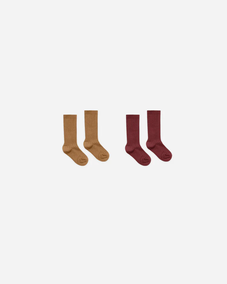 Rylee + Cru Ribbed Socks || Golden + Burgundy