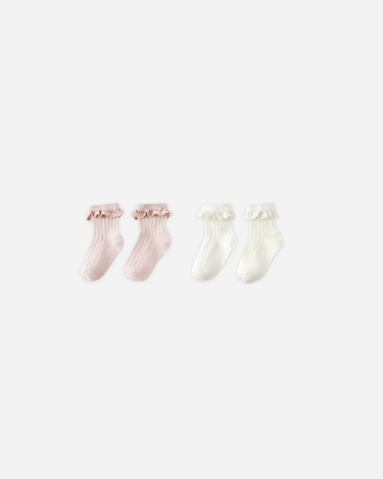 Rylee + Cru Lace Trim Socks, 2 pack || Blush, Ivory