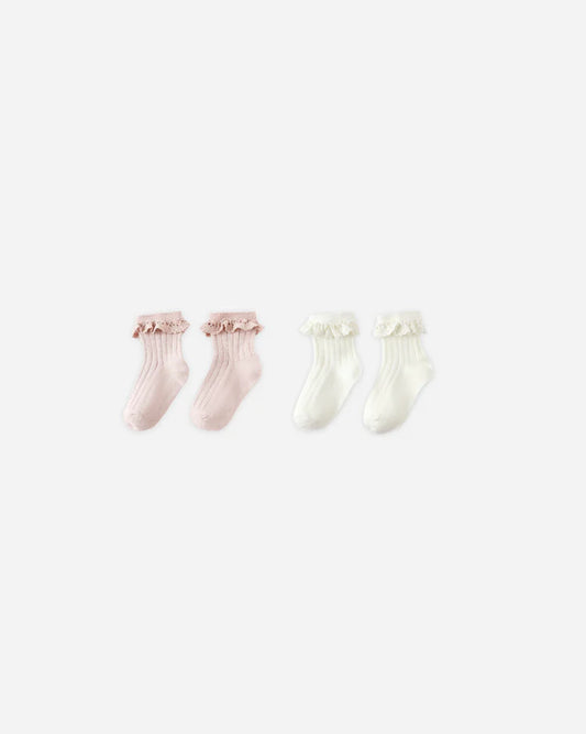Rylee + Cru Lace Trim Socks, 2 pack || Blush, Ivory