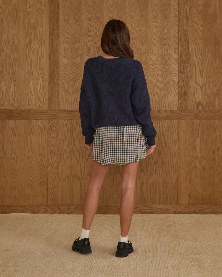Rylee + Cru Pleated Mini Skirt || Navy Check