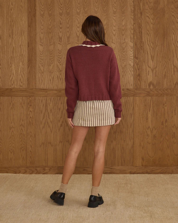 Rylee + Cru Collared Cardigan || Burgundy