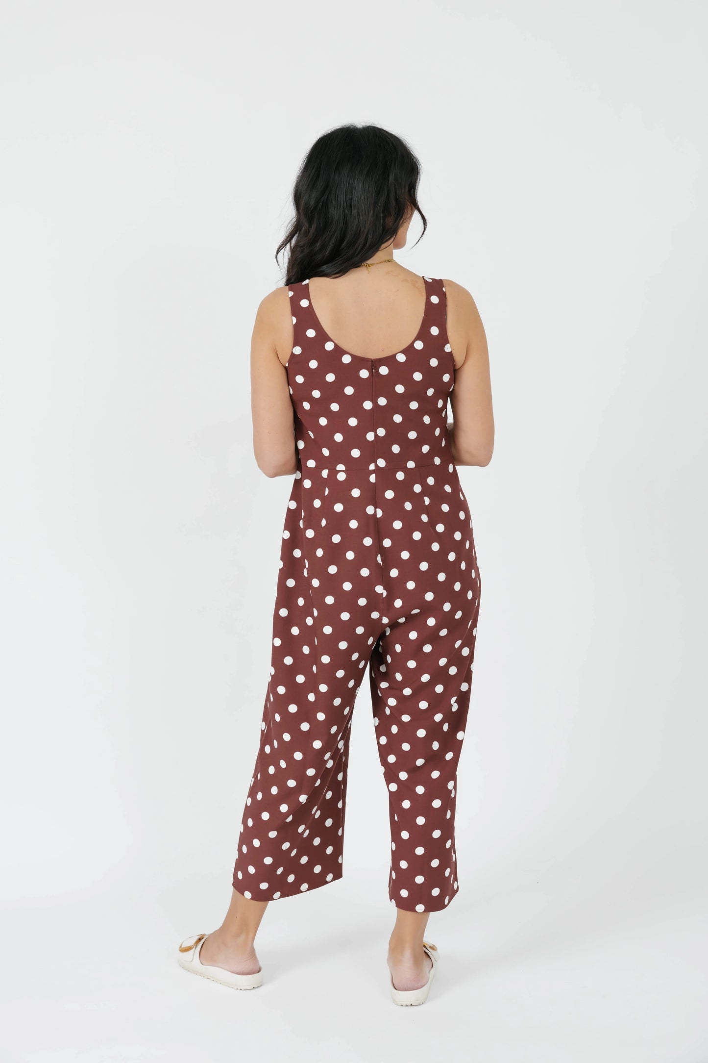 Smash + Tess Lucy Polka Dot Cropped Romper || Warm Brown
