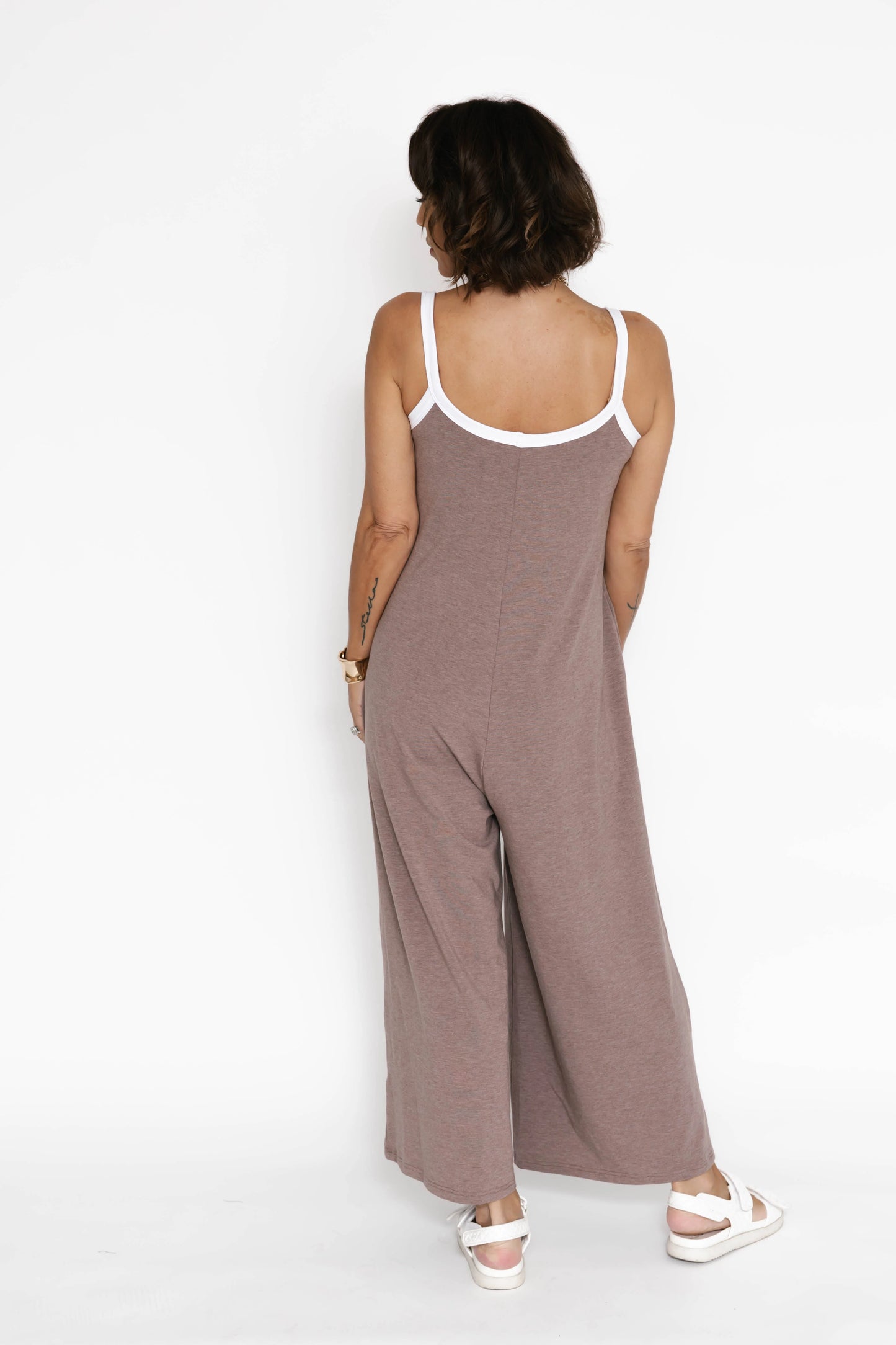 Smash + Tess Sasha Wide Leg Romper || Mocha Brown/White