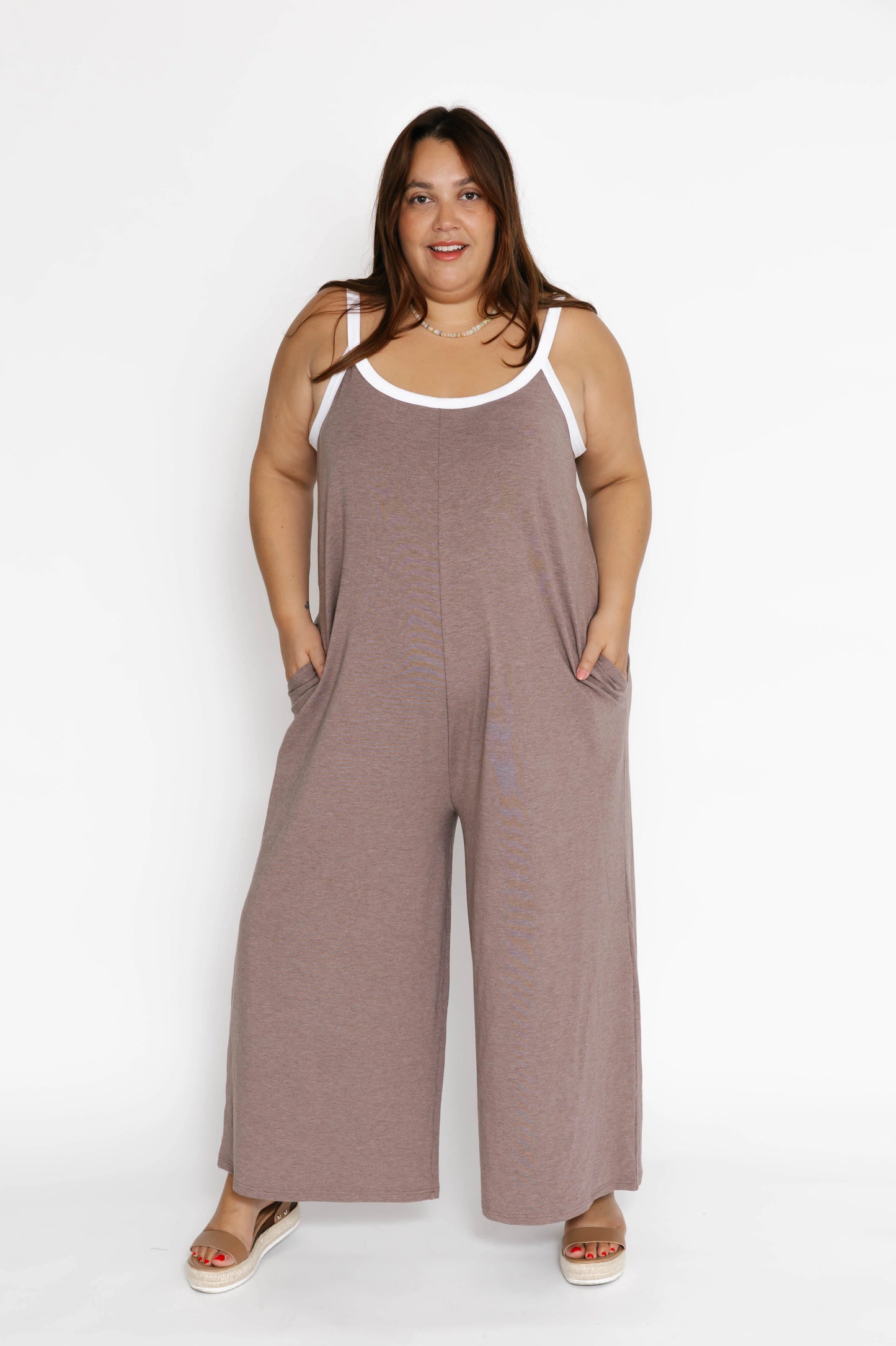 Smash + Tess Sasha Wide Leg Romper || Mocha Brown/White