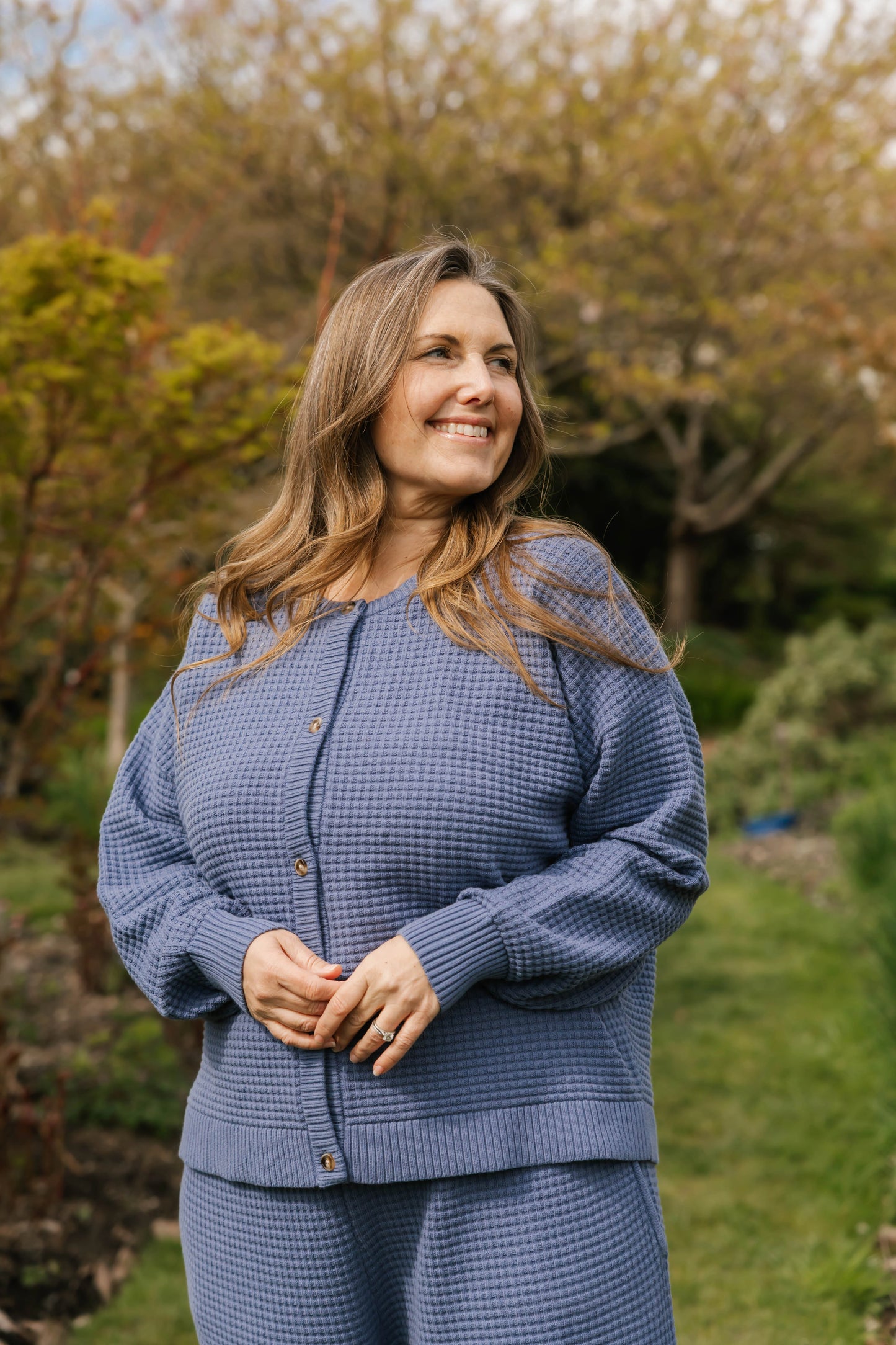 Smash + Tess Megan Waffle Cardigan || Slate Blue