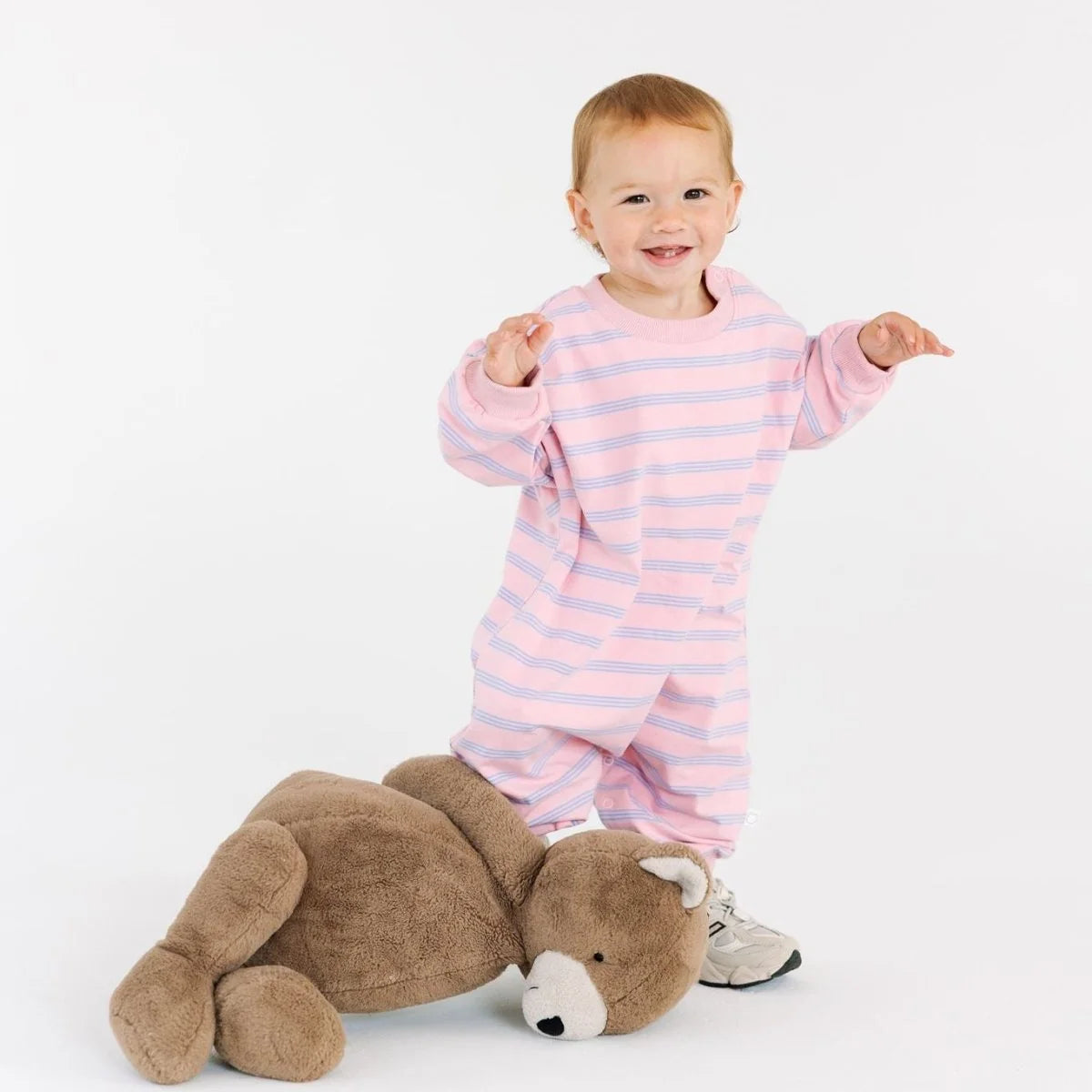 Roobear Striped Long Sleeve Romper || Cotton Candy Pink + Blue