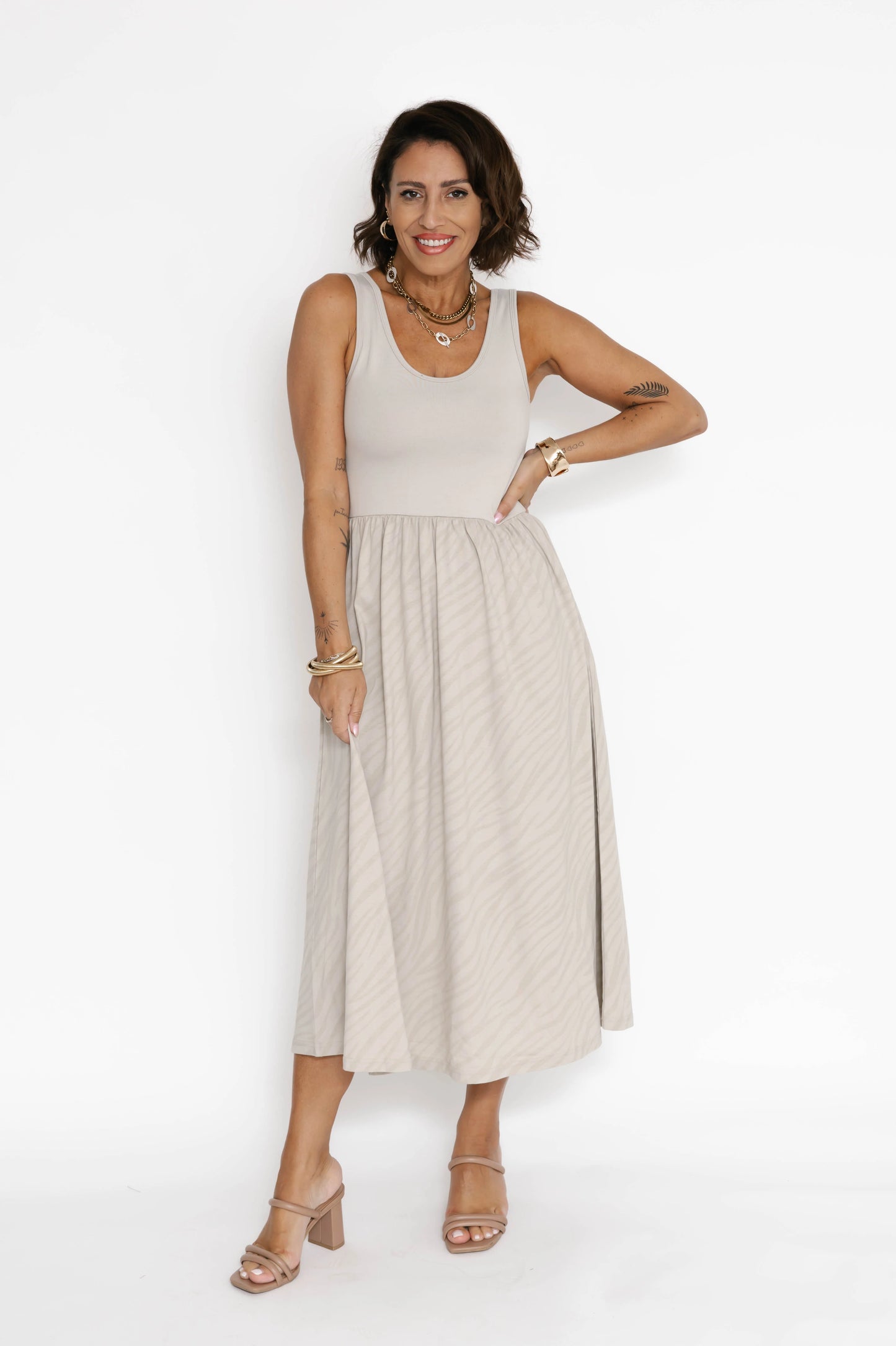 Smash + Tess Tatiana Midi Dress || Seashell/Sahara Tiger