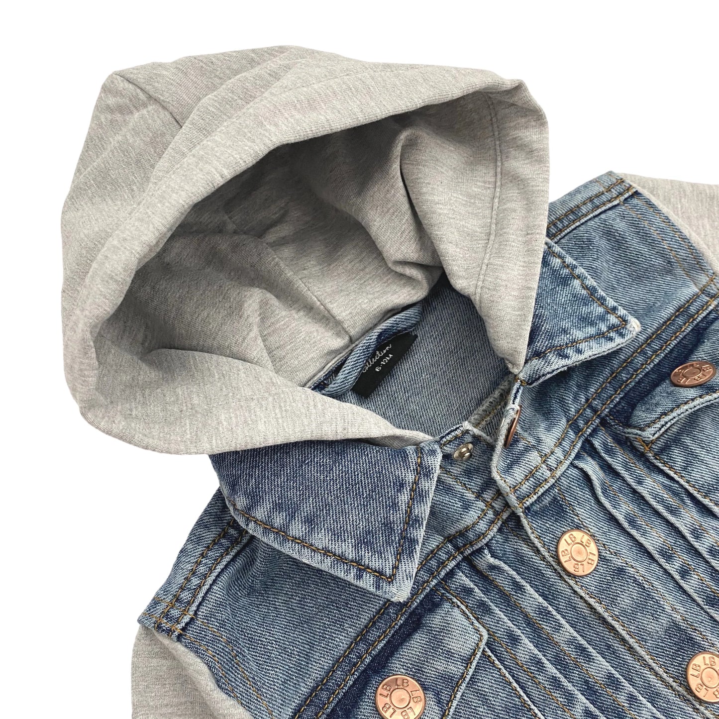 Little Bipsy Kids Hooded Denim Jacket || Grey