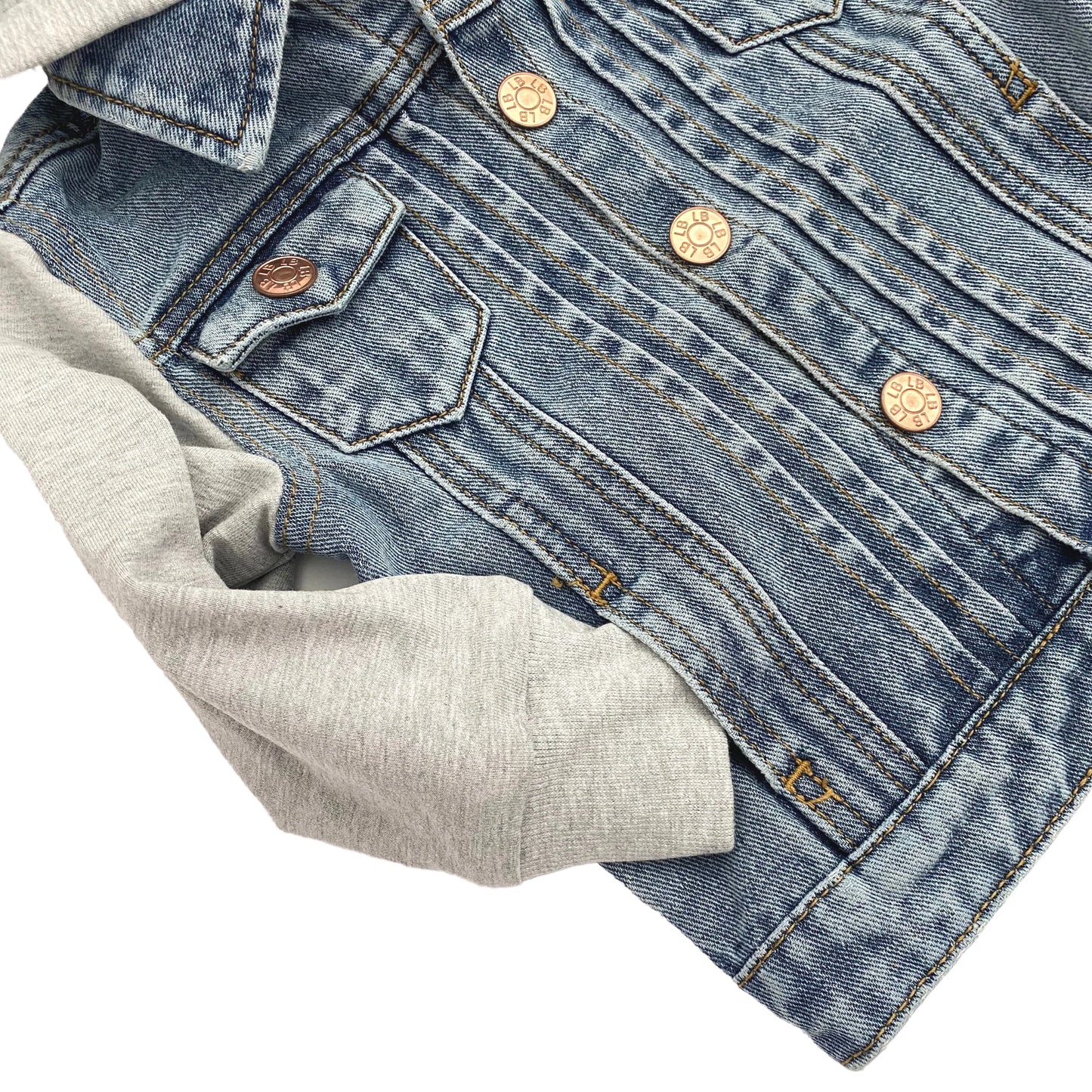 Little Bipsy Kids Hooded Denim Jacket || Grey