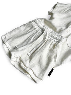 Linen Shorts | Sand, White, Charcoal Stripe