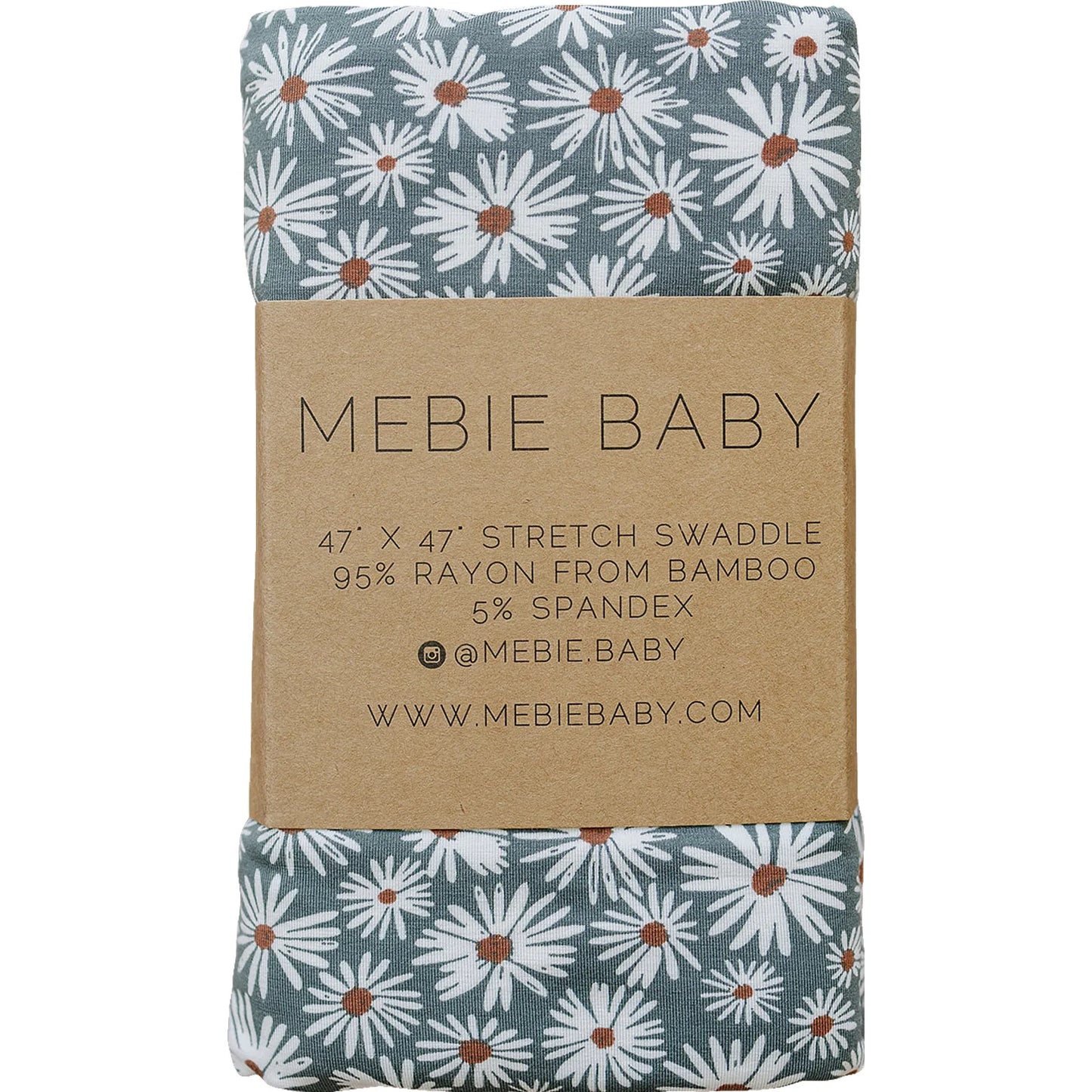 Mebie Baby Bamboo Stretch Swaddle || Dark Green Daisy