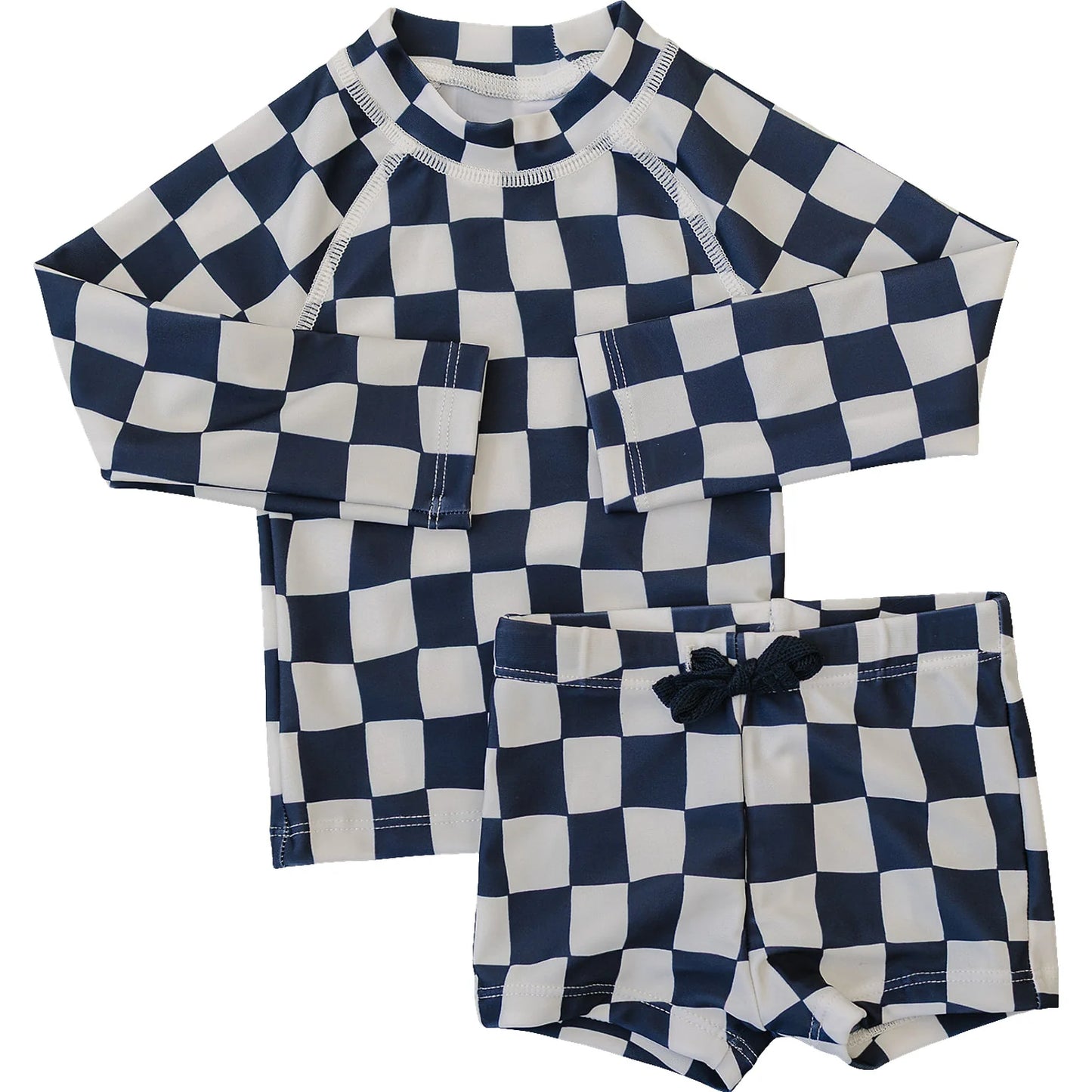 Mebie Baby Wavy Checkered Long Sleeve Swim Set