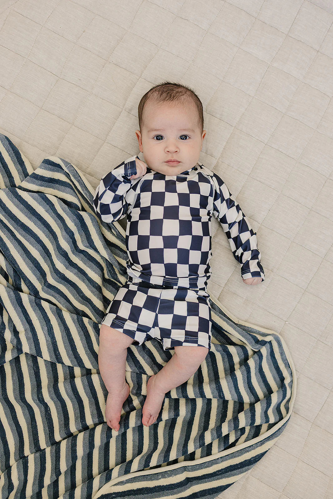 Mebie Baby Wavy Checkered Long Sleeve Swim Set