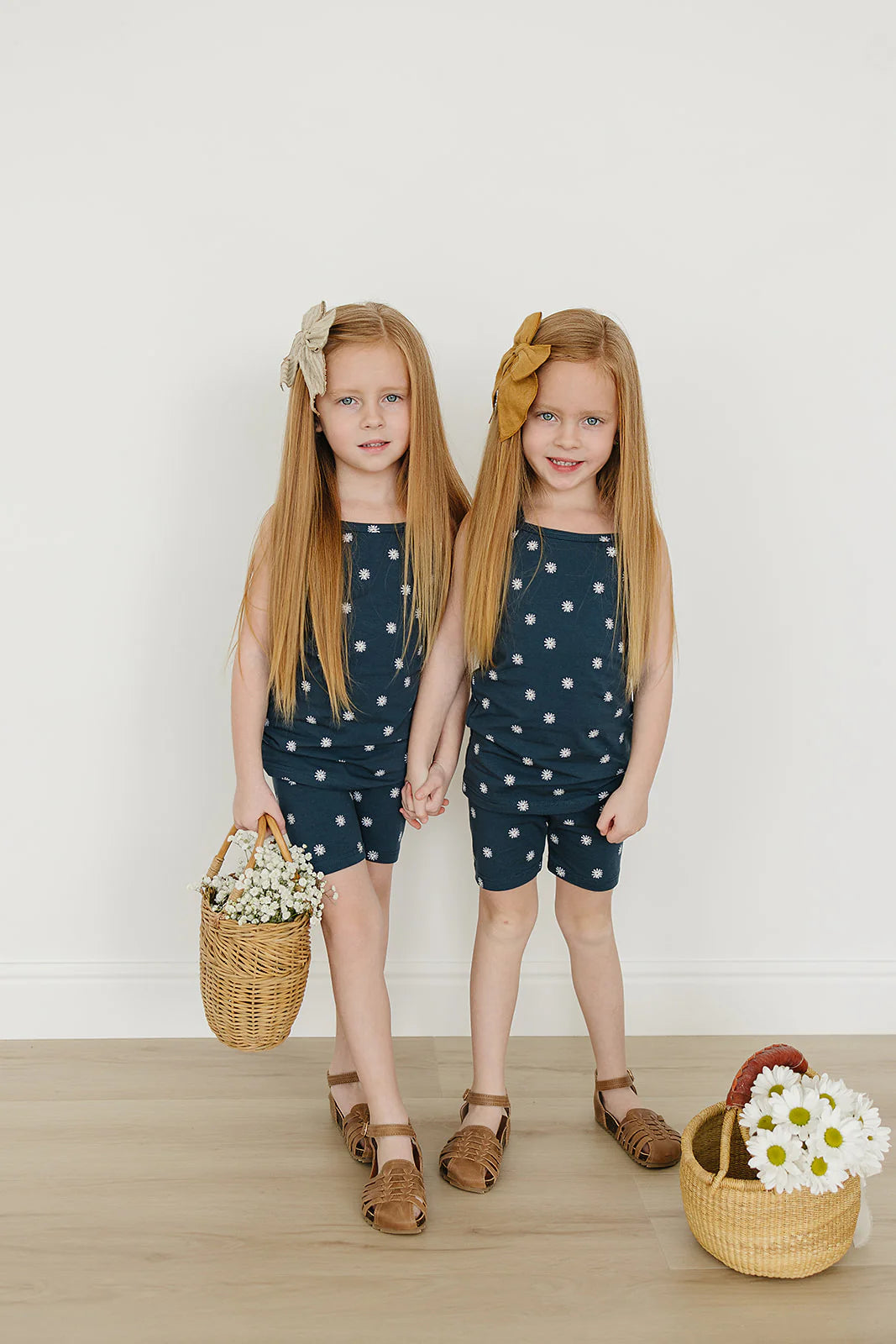 Mebie Baby Navy Daisies Tank + Biker Short Set