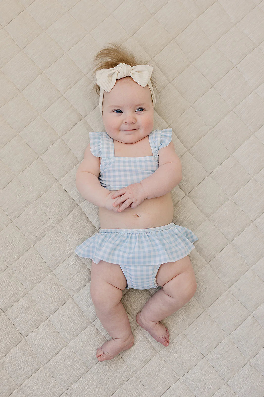 Mebie Baby Light Blue Gingham Ruffle Bikini
