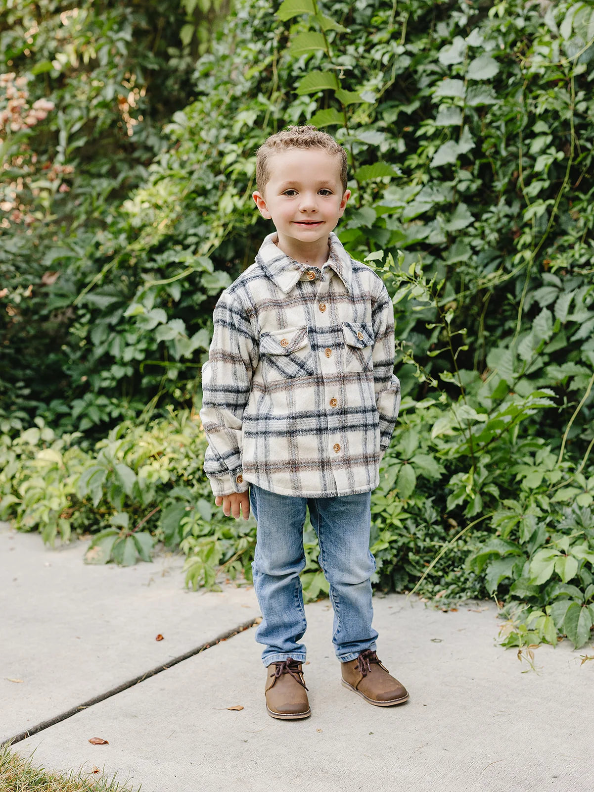 Mebie Baby Cream Plaid Shacket