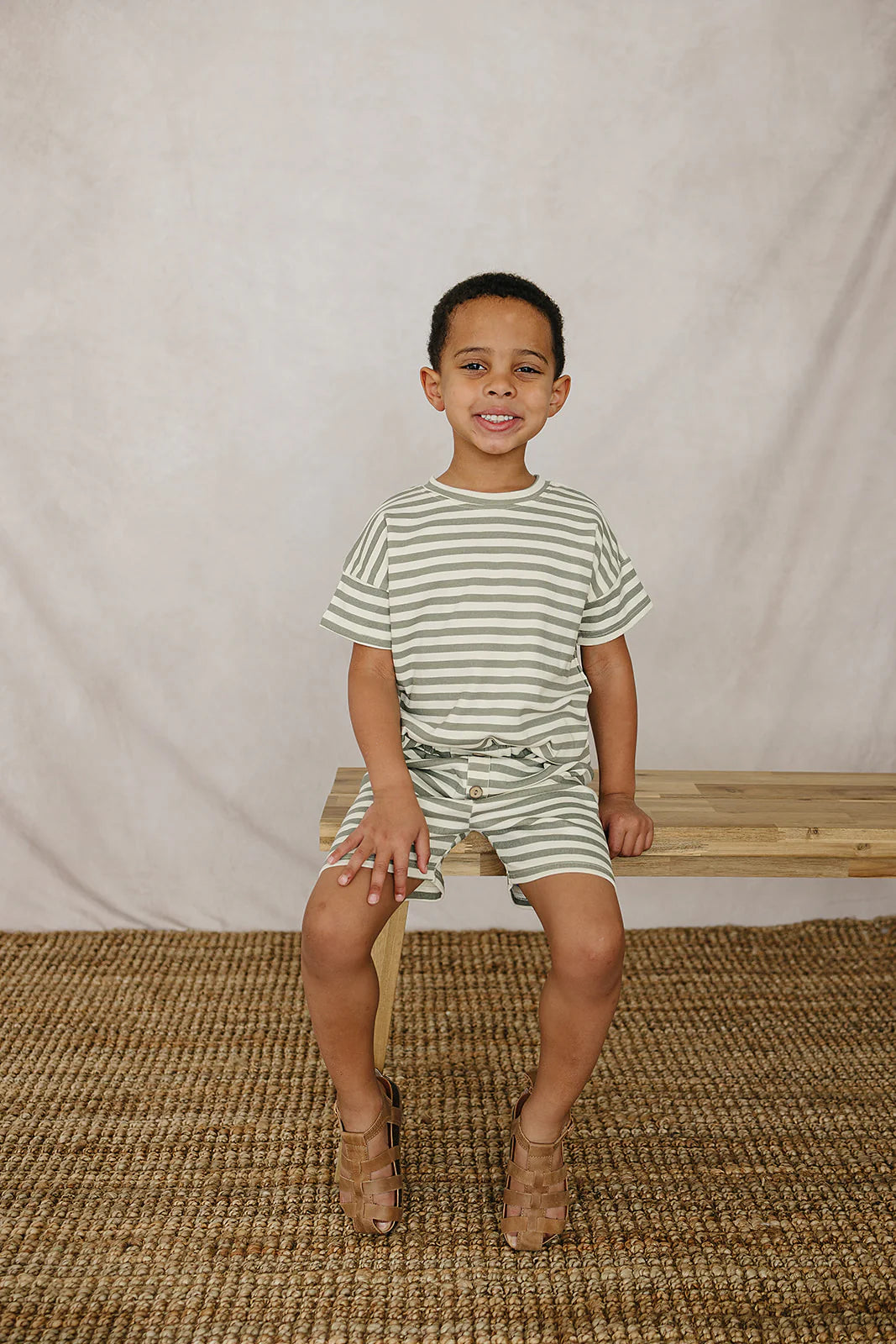 Mebie Baby Sage Stripe Button Short Set