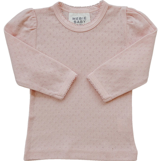 Mebie Baby Pointelle Long Sleeve Tee || Pink
