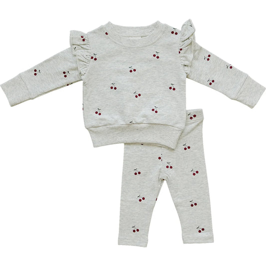 Mebie Baby Cherry Ruffle French Terry Set