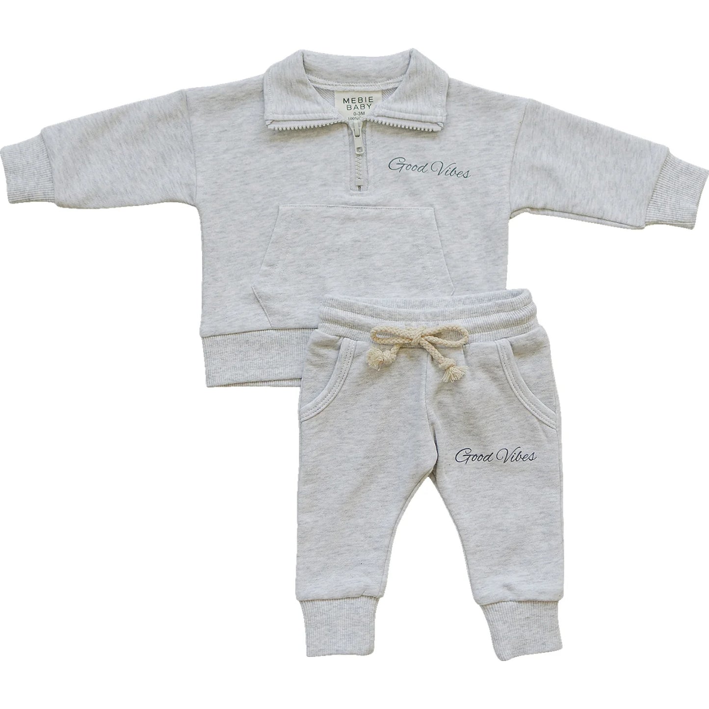 Mebie Baby Good Vibes Quarter Zip French Terry Set
