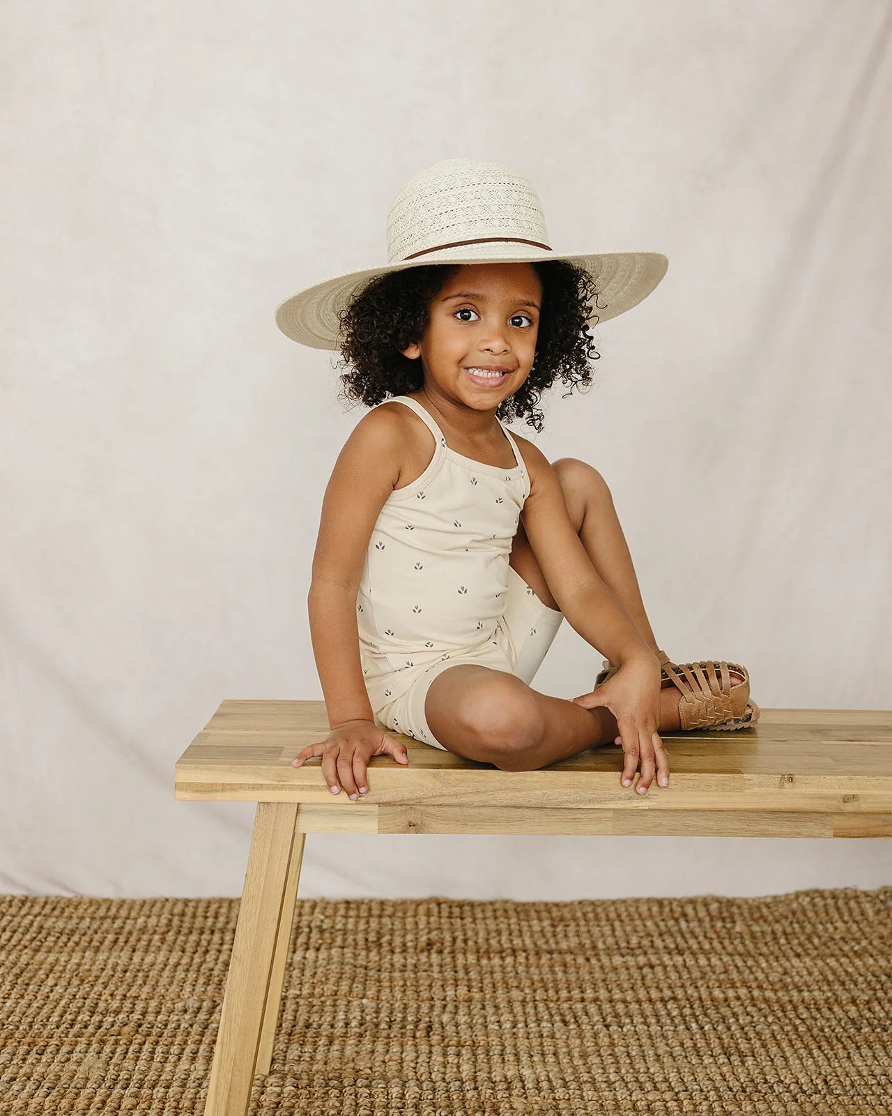 Mebie Baby Cream Tulips Tank + Biker Short Set