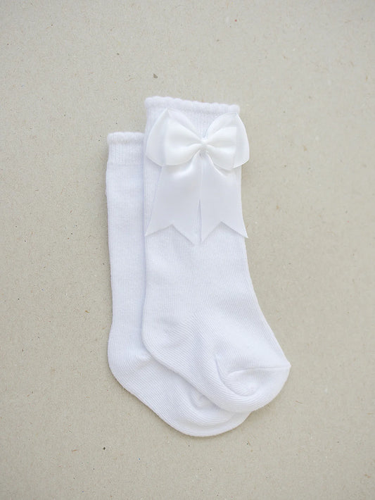 Mebie Baby High Rise Bow Socks || White