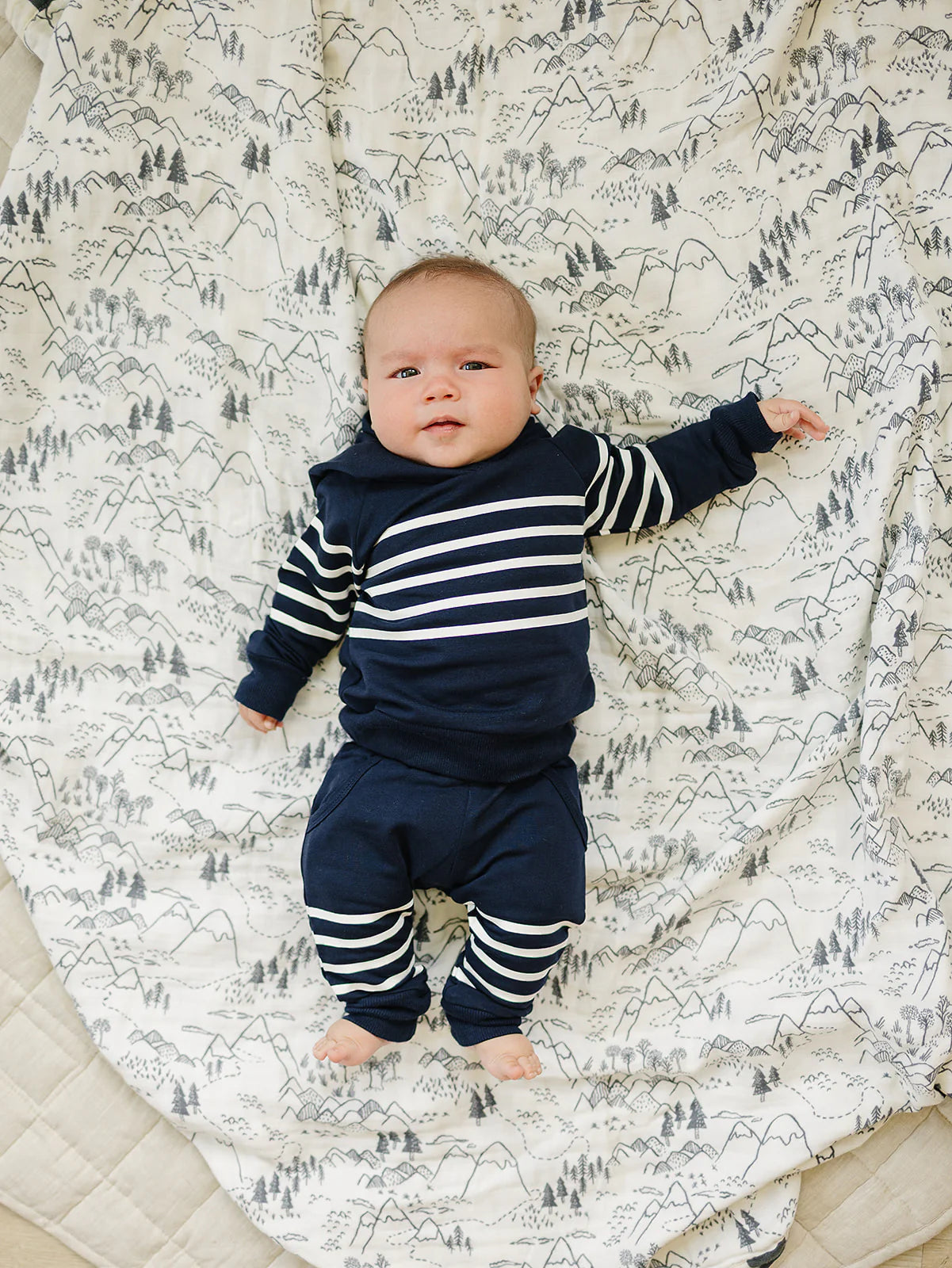 Mebie Baby Navy Stripe Hooded French Terry Set